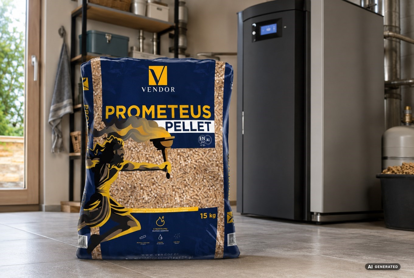Pellet drzewny PROMETEUS 6 mm 15 kg ENplus A1 – wartość opałowa ≥16,5 MJ/kg